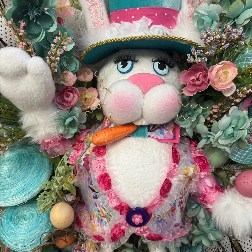 Spring Easter Bunny on Roller Skates Wreath